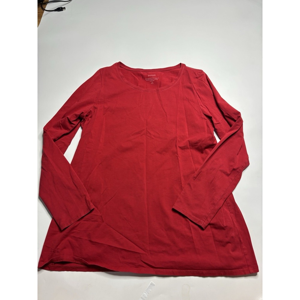 J. Jill Pure Jill Red Pima Cotton Stretch Crew‎ Neck Tee Pullover Knit Sz  LP